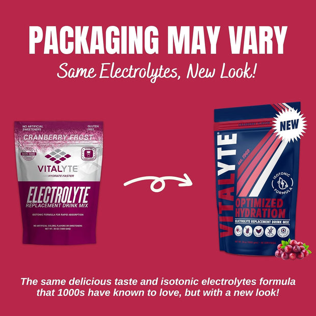 Vitalyte Electrolyte Powder Drink Mix, Isotonic Electrolyte Hydration Mix, Gluten Free Post Workout Powder Mix, Pack of 1, 35 oz., Cranberry Frost Flavor