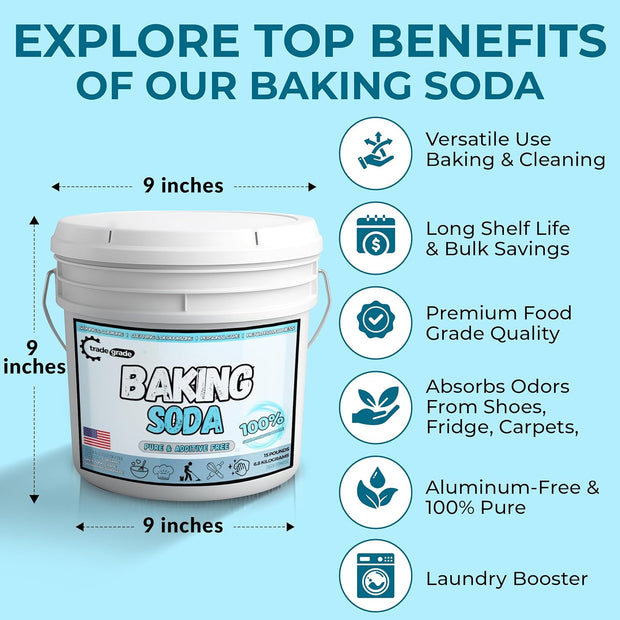 TradeGrade Pure Baking Soda Powder – 15 lb Bucket, Sodium Bicarbonate Powder | Premium Food-Grade for Baking, Bread, Cookies & More | Baking Soda for Cleaning, Natural Cleaner & Deodorizer