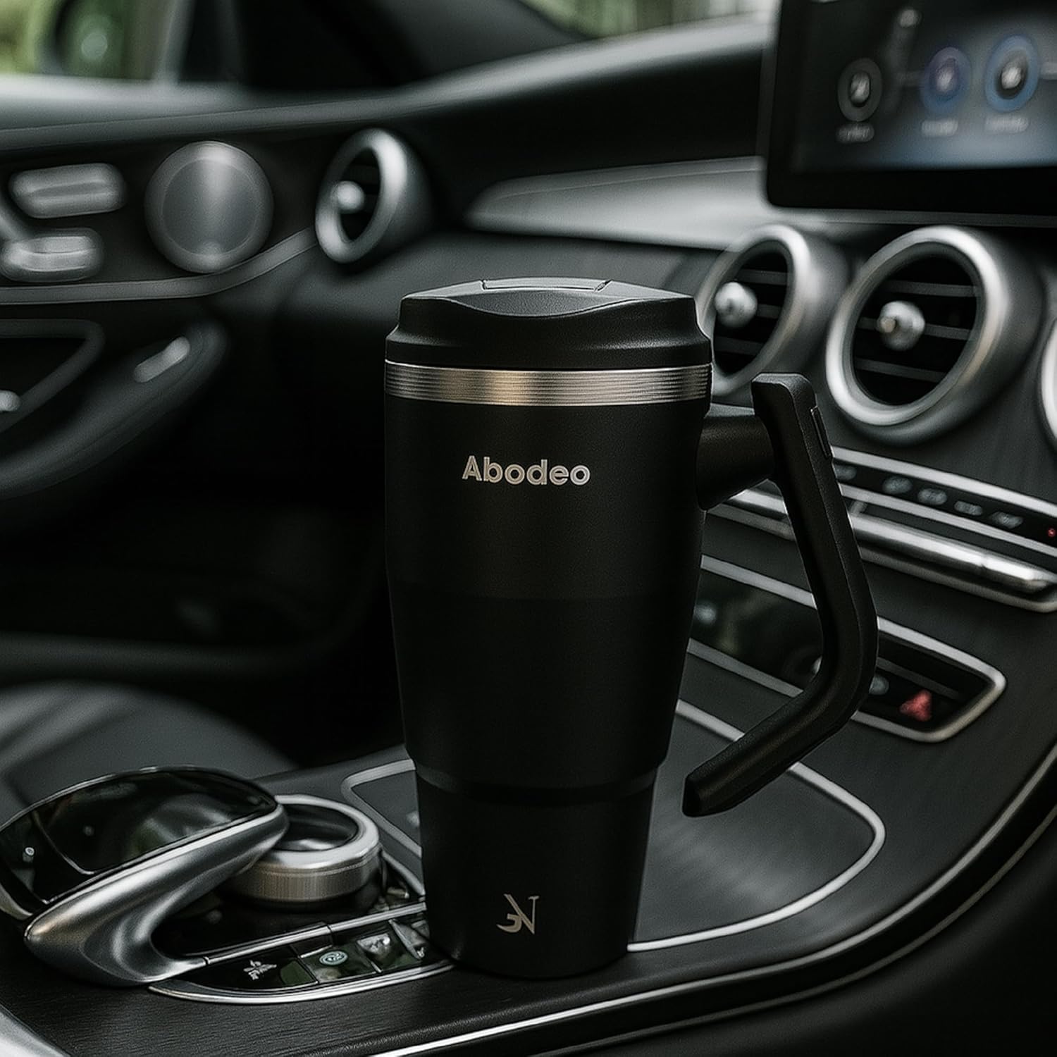 Insulated 40 oz Tumbler with Rotatable Handle, Straw & Leak Proof Lid - Stainless Steel Coffee Mug, Reusable Water Bottle Flask | Travel Coffee Tumblers - Fits Most Car Cup Holders (Black)
