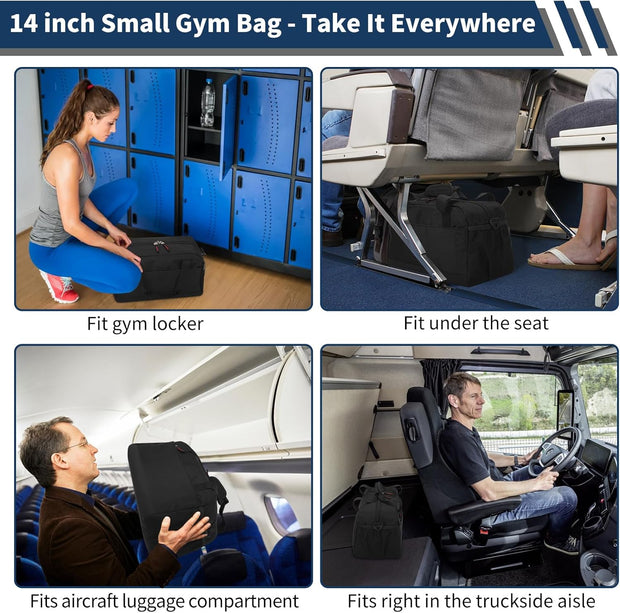 Small Gym Bag with Wet Pocket - 14 inch Mini Duffle Bag for Men & Women Lightweight Carry On Bag for Travel Sport - Black