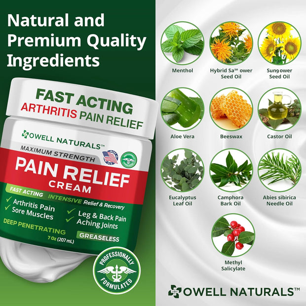 Owell Naturals Deep Penetrating Pain Relief Cream– Maximum Strength Formula for Joints & Muscles – Fast-Acting Comfort for Back, Knees, Hands, Legs & More, 14 oz