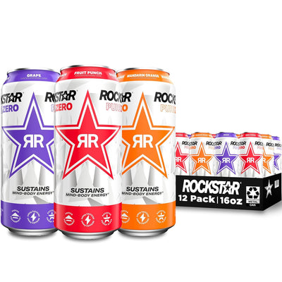 Rockstar Pure Zero Energy Drink,3 Flavor Pure Zero Variety Pack 2, 0 Sugar, with Caffeine and Taurine, 16oz Cans (12 Pack) (Packaging May Vary)