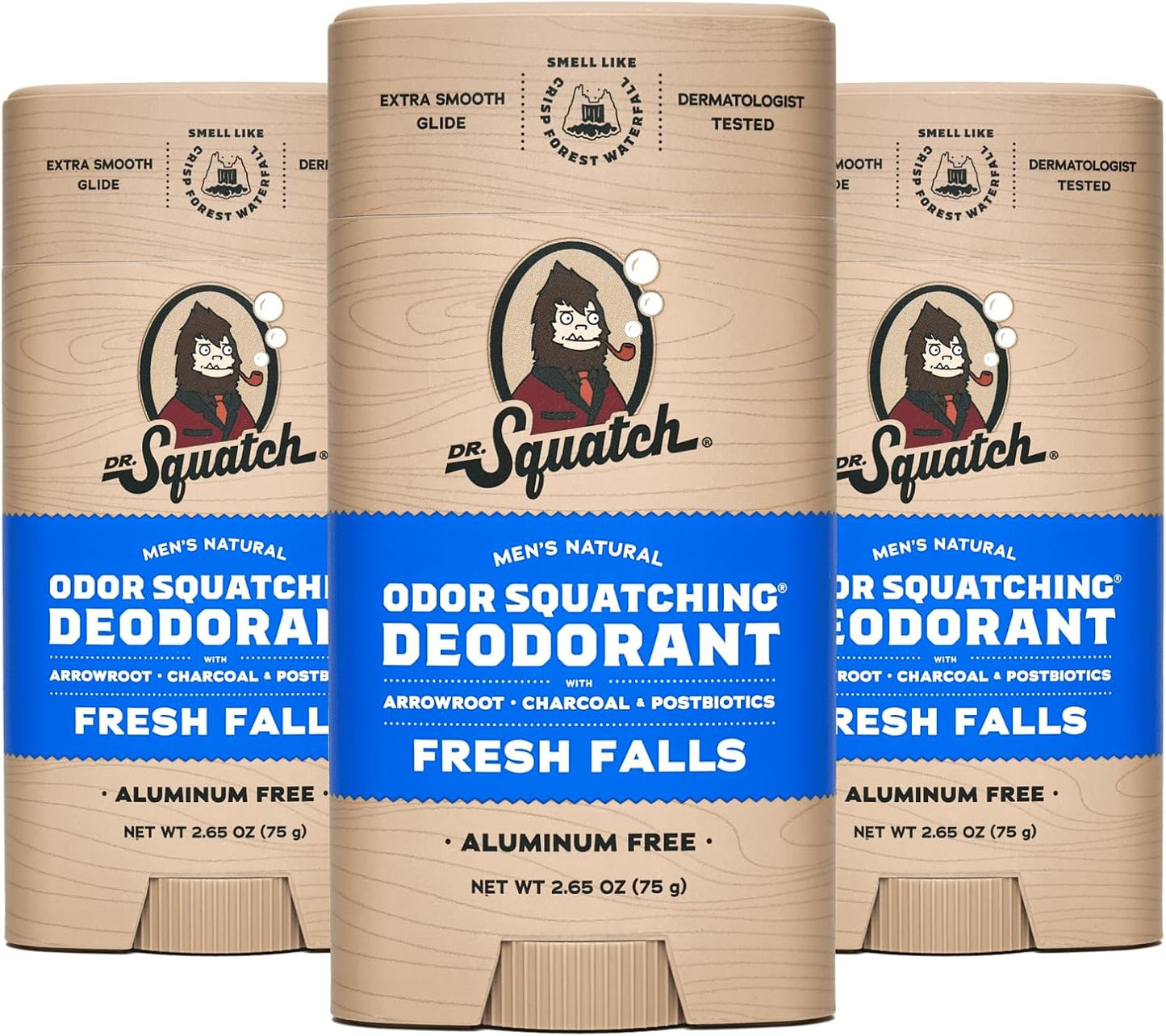 Dr. Squatch Natural Deodorant for Men 3 Pack – Odor-Squatching Men's Deodorant Aluminum Free (2.65 oz, 3 Pack)