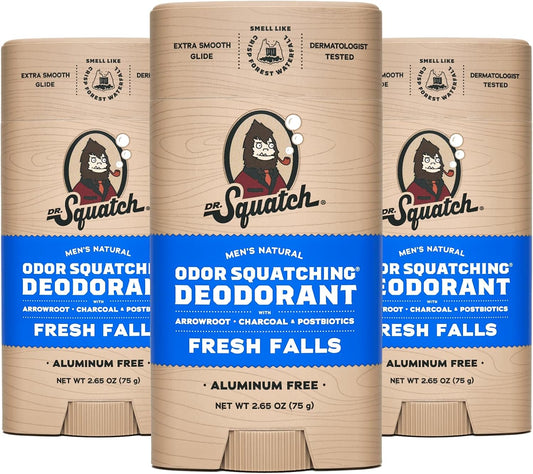 Dr. Squatch Natural Deodorant for Men 3 Pack – Odor-Squatching Men's Deodorant Aluminum Free (2.65 oz, 3 Pack)