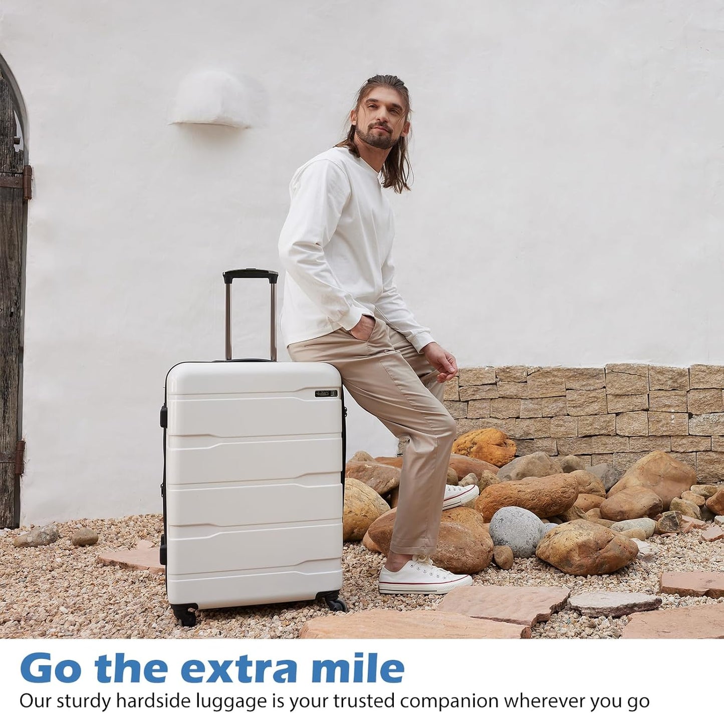 Coolife Luggage Expandable 3 Piece Sets PC+ABS Spinner Suitcase 20 inch 24 inch 28 inch (white, 3 piece set)