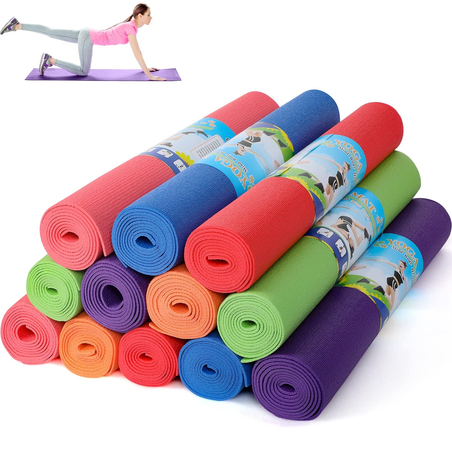 Amylove 12 Pieces Yoga Mats Bulk 68x24x0.12 Inch Exercise Non Slip Fitness Workout Mats for Women Men Home Workout Gym Yoga