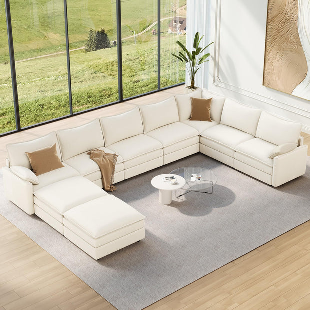 Vesgantti 108" Modular Sectional Sofa, Comfy Cloud Couch with Movable Ottoman Deep Seat Chenille L Shaped Modular Sofa, Sectional Couches for Living Room, Bedroom and Apartment, Beige