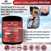 Wholesome Wellness Multi Collagen Protein Powder Hydrolyzed (Type I II III V X) Grass-Fed All-in-One Super Bone Broth + Peptides - Premium Blend of Beef, Chicken, Wild Fish, Eggshell, 58 Servings