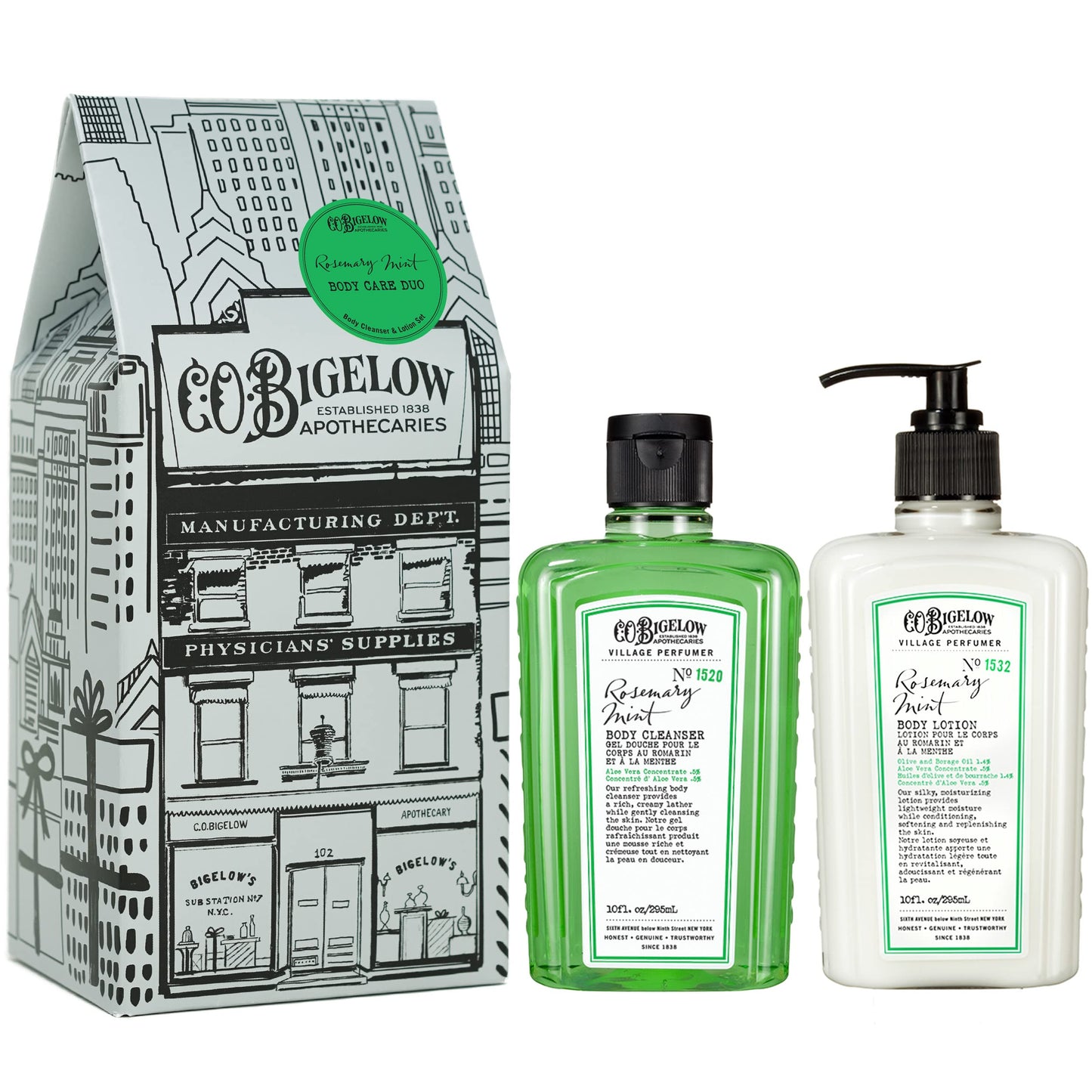 C.O. Bigelow Apothecary Duo, Grapefruit Body Care Gift Box with Body Soap & Lotion, Gift Set of Two - Moisturizing Lotion & Liquid Body Wash for Dry Skin - 10fl oz Each