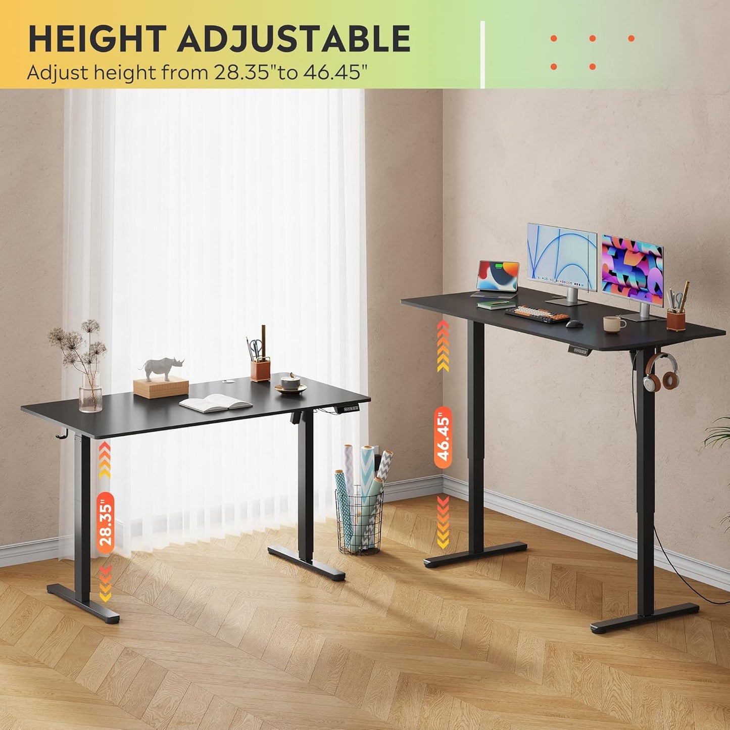 DEVAISE Electric Standing Desk, 55 X 28 Inches Adjustable Height Stand up Desk for Home Office, Large Ergonomic Sit to Stand Desk with Headphone Hook, 3 Memory Preset Computer Desk, Black