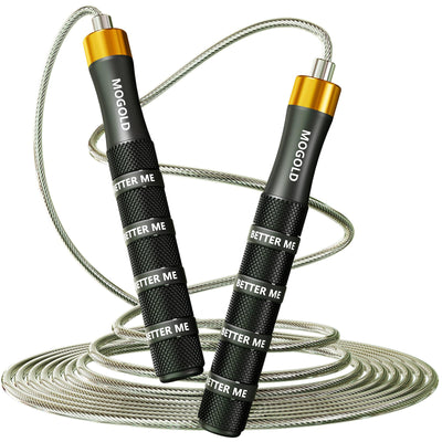 MOGOLD Pro Speed Jump Rope with Ball Bearings – Adjustable Steel Cable, Tangle-Free Design & Silicone Grips for Adults, Kids – Home Gym, Boxing, HIIT & Fitness Training