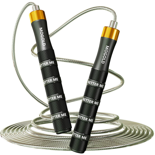 MOGOLD Pro Speed Jump Rope with Ball Bearings – Adjustable Steel Cable, Tangle-Free Design & Silicone Grips for Adults, Kids – Home Gym, Boxing, HIIT & Fitness Training
