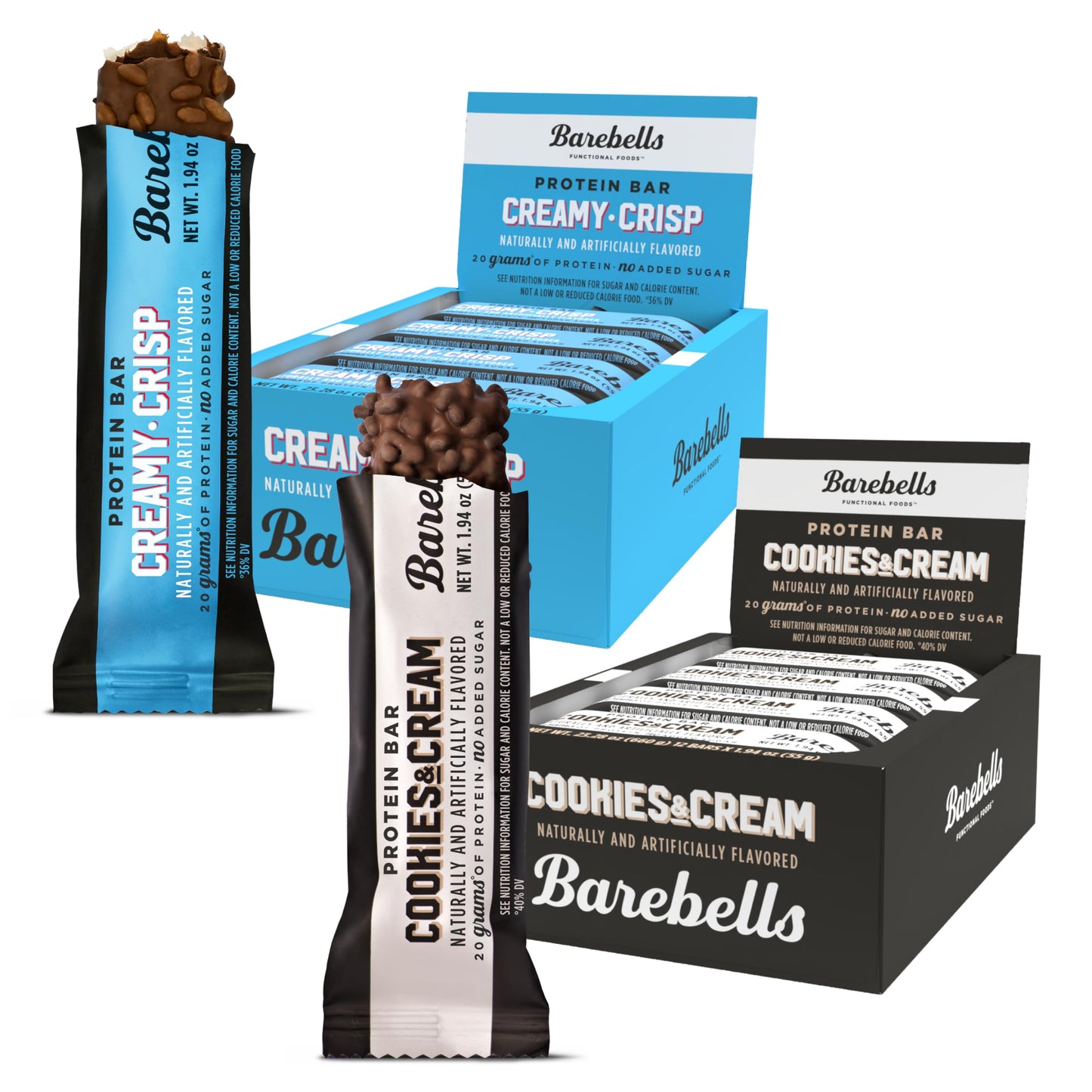 Barebells Protein Bars Variety Pack - 12 Count, 1.9oz Bars - Protein Snacks with 20g of High Protein - Chocolate Protein Bar with 1g of Total Sugars - Perfect on The Go Protein Snack & Breakfast Bars