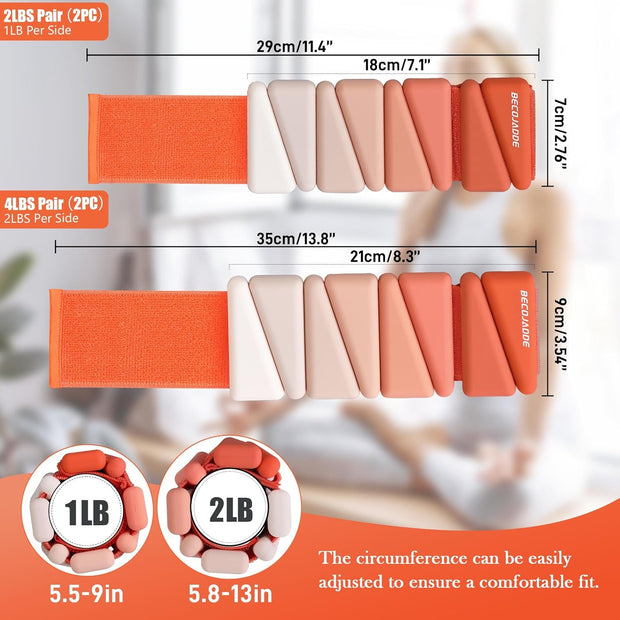 Wrist Weights for Women At Home Ankle Weights Set of 2 (1 lb /2 Lbs Each) Adjustable Weighted Wristbands Arm Leg Weights for Women Men Suitable for Walking Swimming Running Pilates Yoga Gym