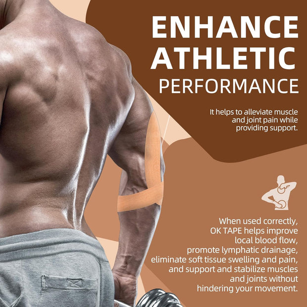 OK TAPE Kinesiology Tape Bulk 103Feet, Pro Adhesive, Water-Resistant k Tape, Elastic Athletic Tape, Latex Free, Uncut, Black