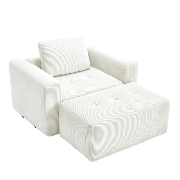 112" Modular Sectional Sofa L-Shaped Couch for Living Room, Comfy Cloud Sofa Modern 3-Seat Sofa with Ottoman, Corduroy Upholstered Boneless Couch with Deep Seat, 5 Pillows, Beige