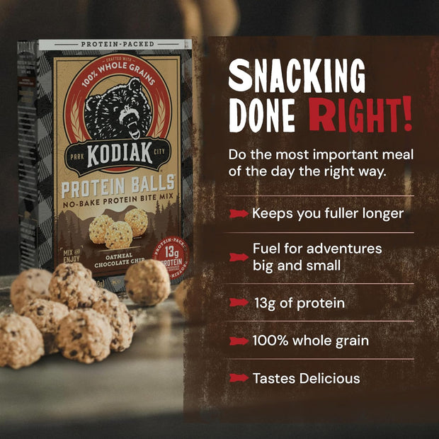 Kodiak Cakes Oatmeal Protein Ball Mix, Chocolate Chip, High Protein, 100% Whole Grains, (Pack of 6)