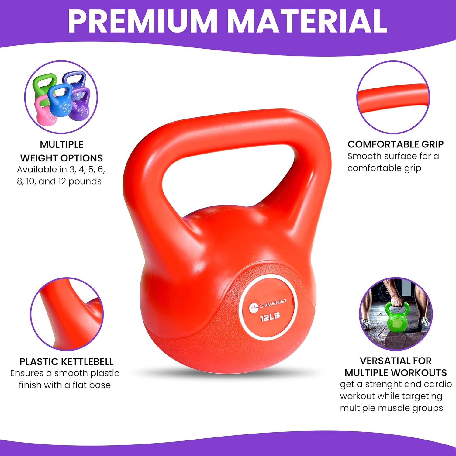 GYMENIST Exercise Kettlebell Fitness Workout Body Equipment Choose Your Weight Size (5 LB)