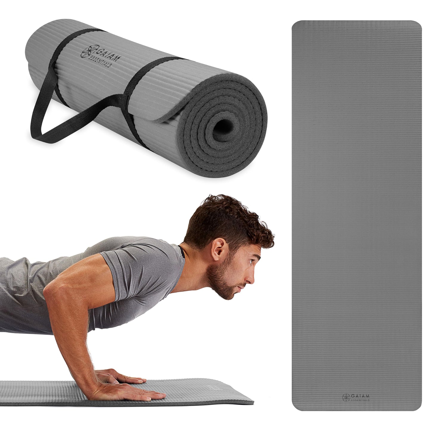 Gaiam Essentials Thick Yoga Mat Fitness & Exercise Mat with Easy-Cinch Yoga Mat Carrier Strap, 72"L x 24"W x 2/5 Inch Thick