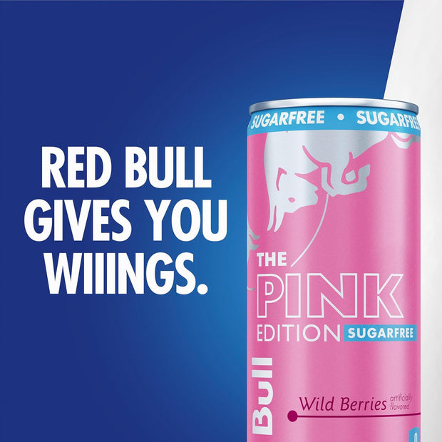 Red Bull Pink Edition Sugar Free Energy Drink, Wild Berries, 8.4 fl. oz., Pack of 8 cans, with 80mg Caffeine, Taurine & B Vitamins