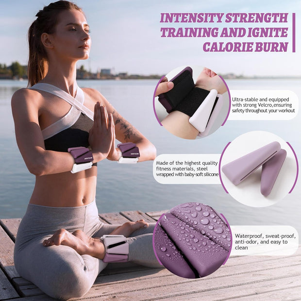 Wrist Weights for Women At Home Ankle Weights Set of 2 (1 lb /2 Lbs Each) Adjustable Weighted Wristbands Arm Leg Weights for Women Men Suitable for Walking Swimming Running Pilates Yoga Gym