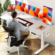 Veken 47.2" Standing Desk Electric, Height Adjustable Sit Stand Up, Wood Desktop, Work Home Office, Computer PC Table, Writing Rising Desks, Brown