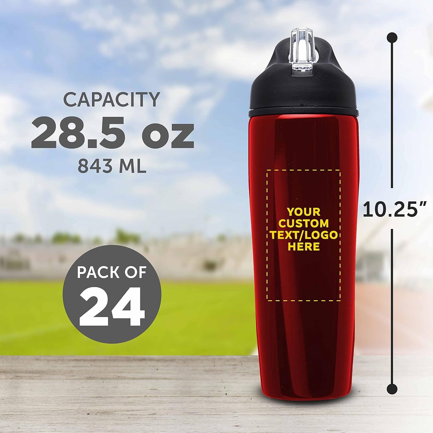 DISCOUNT PROMOS Custom Stainless Steel Water Bottle, 24 pack, Personalized Text, Logo, 28.5 oz Metal Sports Bottles with Flip Top, Easy Carrying, Red