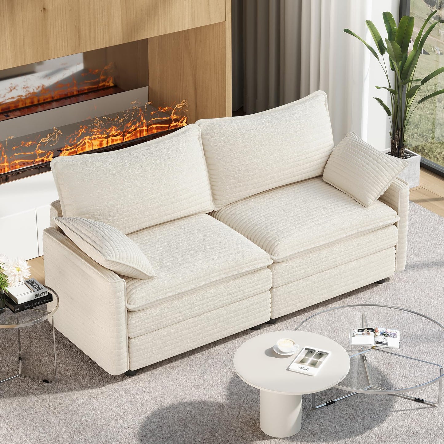 Vesgantti 108" Modular Sectional Sofa, Comfy Cloud Couch with Movable Ottoman Deep Seat Chenille L Shaped Modular Sofa, Sectional Couches for Living Room, Bedroom and Apartment, Beige