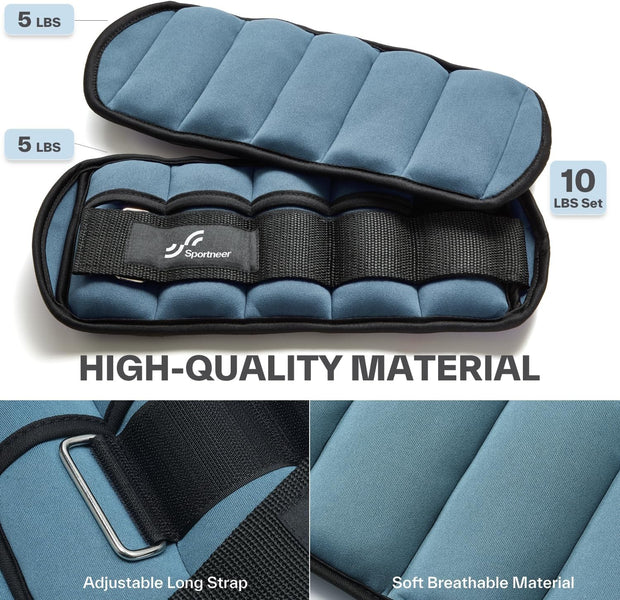 Sportneer Adjustable Ankle Weights 1 Pair 2 4 6 8 10 Lbs Leg Weight Straps for Women Men, Weighted Ankle Weights Set for Gym,Fitness, Workout,Walking, Jogging,1-5 lbs Each Ankle, 1 Pair 2-10 lbs