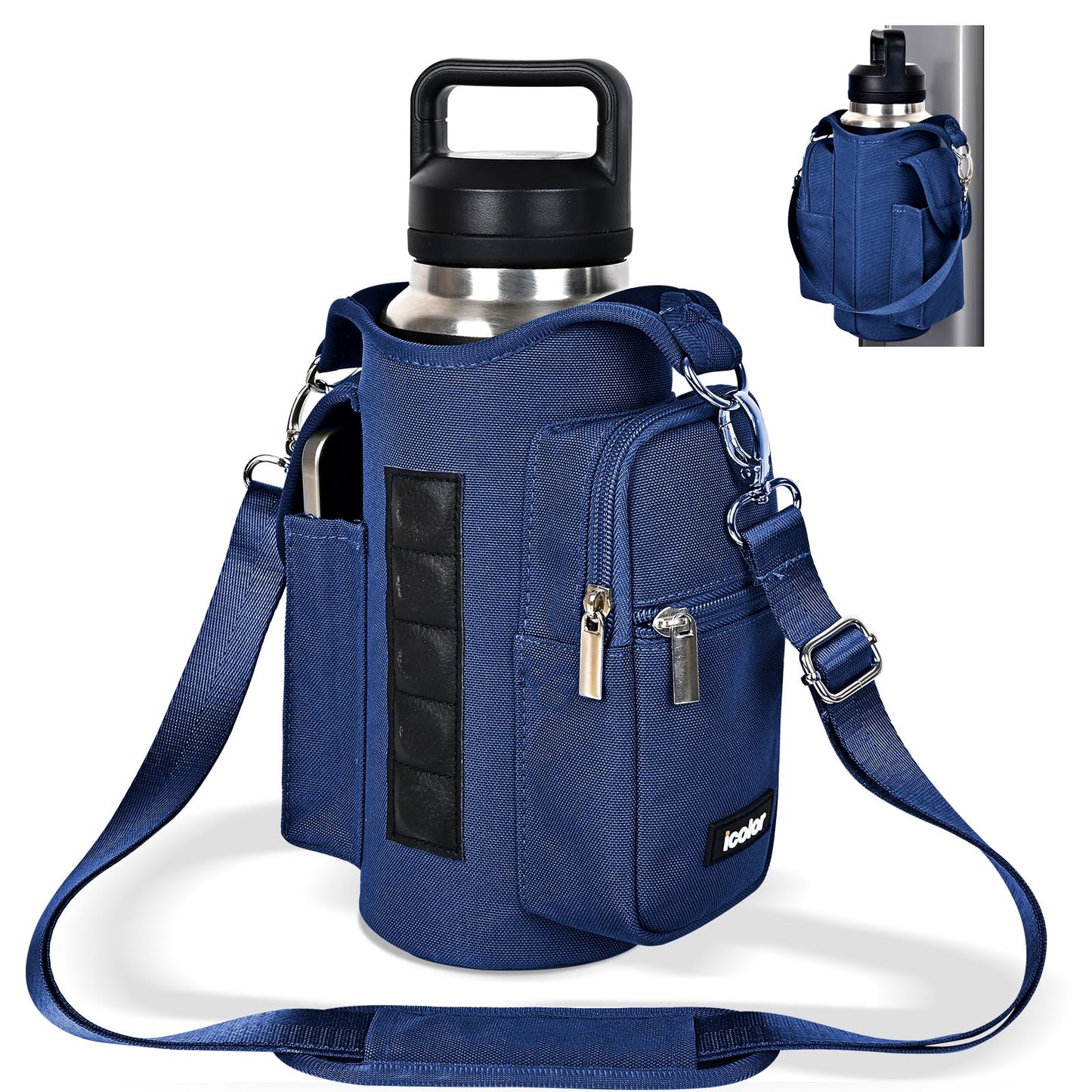 icolor Magnetic Gym Bag Water Bottle Carrier Holder with Phone Pockets & Shoulder Strap,5 Built-in Magnets Gym Bottle Pouch Sleeve,Magnetic Bag Gym Accessories Organizer for Men Women
