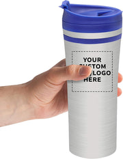 Personalized 15 oz. Mia Insulated Stainless Steel Travel Mugs - 10 pack Custom Text, Logo - Blue