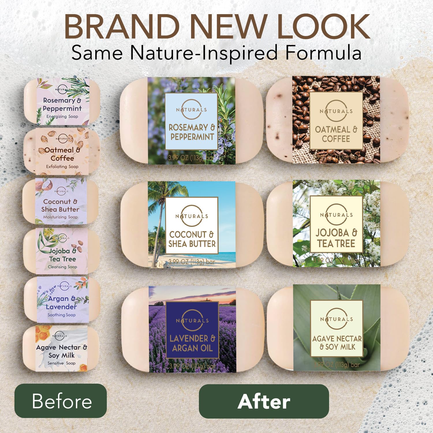 O NATURALS 100% Natural Bar Soap - Gift Set for Women - Organic Ingredients & Essential Oils - Spa Gifts for Women & Men, Body Wash Soap Bar - 6PC Natural Collection