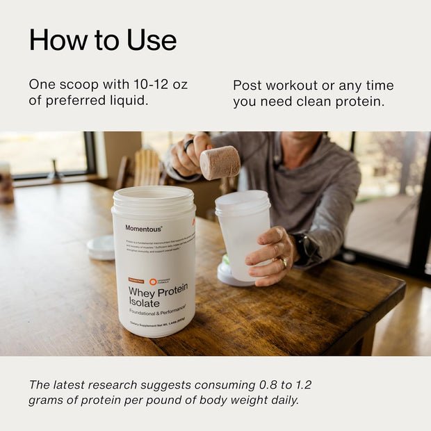 Momentous | Essential Grass-Fed Whey Protein Isolate, 24 Servings Per Pouch for Essential Everyday Use, Gluten-Free, NSF Certified (Chocolate)