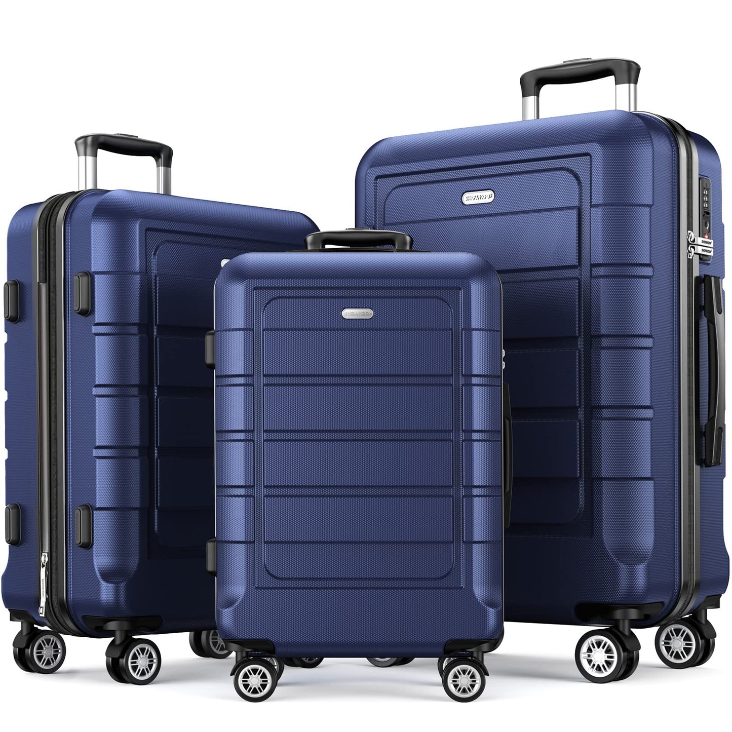 SHOWKOO Luggage Sets Expandable PC+ABS Durable Suitcase Sets Double Wheels TSA Lock Pink 3pcs