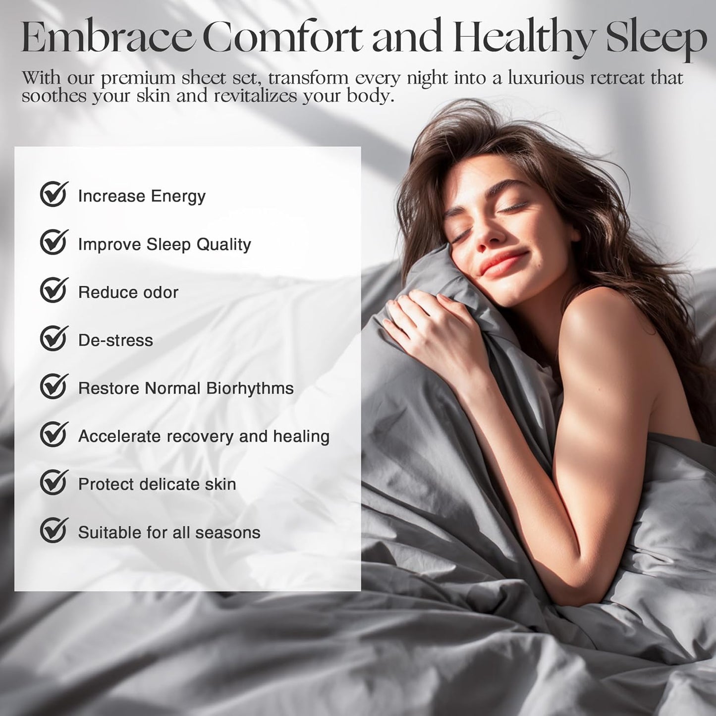 Silver Infused Bed Sheets, Cooling Fabric with Self-Cleaning Technology for Restful Sleep, Genuine 100% Organic Viscose Derived from Bamboo, Breathable and Soft Bed Sheets (Gray, King)