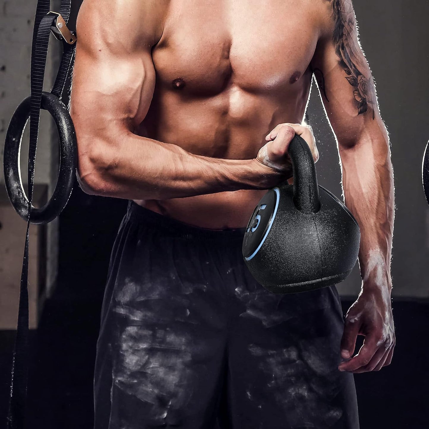 ZENY 3-Piece Kettlebell Set with Storage Rack Heavy Duty Concrete 5 lb 10 lb 15 lb Kettle Bells for Weightlifting, 30 lb Kettlebell Strength Training Kettlebells, Home Gym Equipment