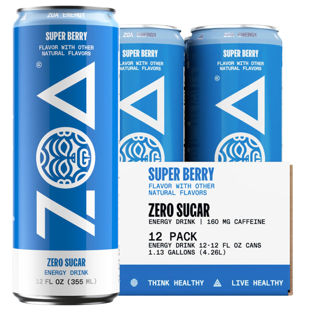 ZOA Zero Sugar Energy Drinks, Tropical Punch - Sugar Free with Electrolytes, Healthy Vitamin C, Amino Acids, Essential B-Vitamins, and Caffeine from Green Tea - 16 Fl Oz (12-Pack)