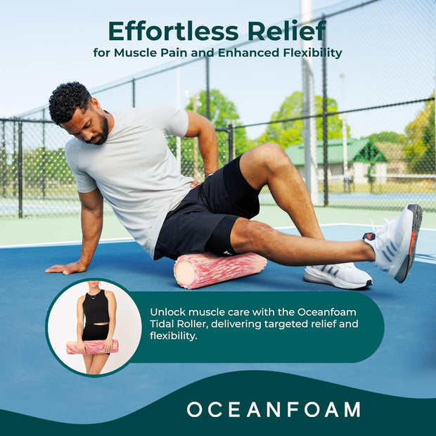 Oceanfoam Tidal Roller - Black - Muscle Massage Foam Roller for Back Pain & Stretching - Firm and Ergonomic Wide Wave Textured - Yoga, Athletics, & Wellness - Full Size, 20" x 5"