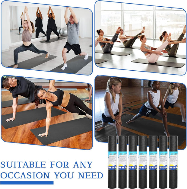 Riakrum 20 Pieces Exercise Yoga Mat Workout Mat with Strap 68 x 24 Inch Fitness Gym Mat Yoga Mat Non Slip for Women Men Gym Home Supplies(Black)