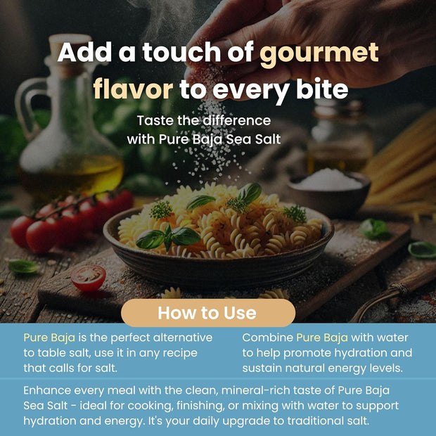 Pure Sea Salts Baja Sea Salt 1 lb, 100% Organic, Unrefined, Fine Ground Crystals, Mineral-Rich, Low Sodium, for Cooking, Finishing, Hydration & Grinders – Hand-Harvested from the Sea of Cortez