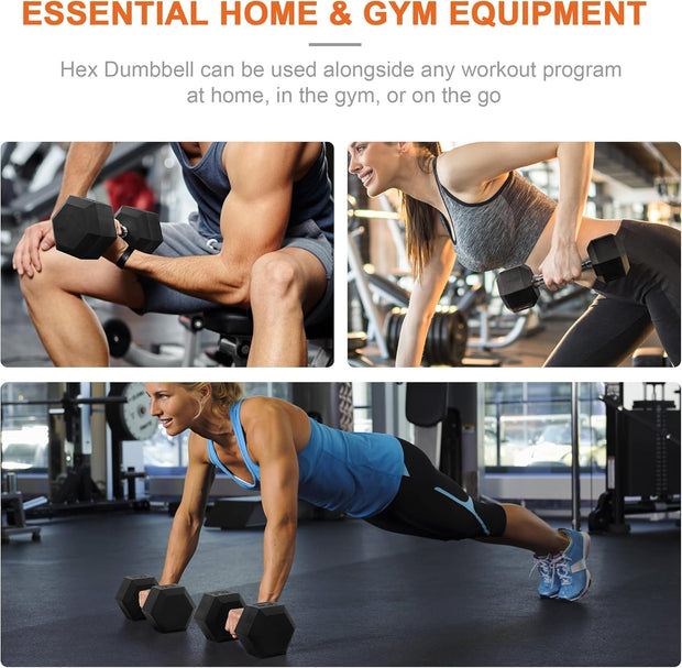 Rubber Encased Hex Dumbbell Set, Hand Weights with Anti-Slip Cast Iron Grip for Exercise & Fitness, Weights Dumbbells for Men Women Strength Full Body Workout, 60LB, 100LB, 150LB Set Options