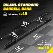 Weight Lifting Bar 57", 1" Standard Straight Barbell Bars Olympic for Home Gym Weight lifting/Strength Training/Squat/Bench Press/Deadlift/Lunges/Hip Thrusts, 2 Star Collars (480lb Weight Capacity)