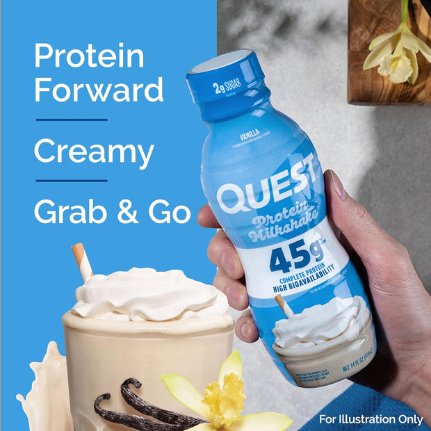 Quest Nutrition Vanilla Protein Shake, 45g Protein, 2g Sugar, 3g Net Carbs, Ready to Drink, Gluten Free, 12 Count