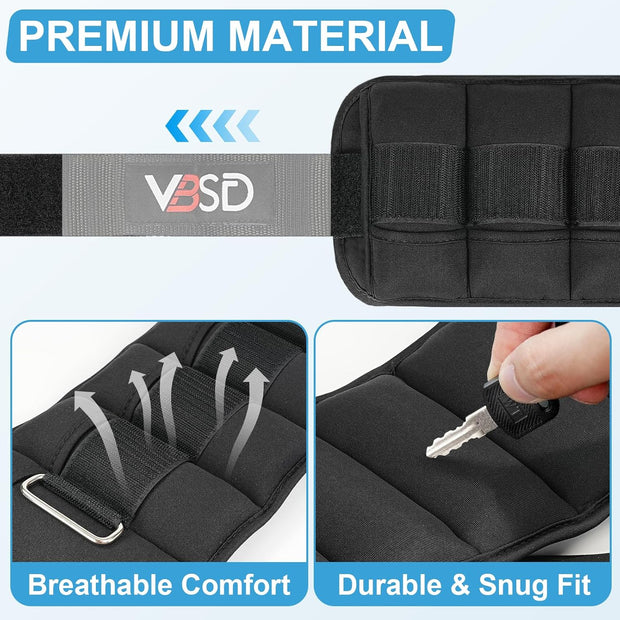 VBSD Adjustable Ankle Weights for Women Men, 1 Pair 2 4 5 6 8 10 lb Leg Weight Straps, Weighted Ankle Weights Set for Gym, Fitness, Yoga, Jogging, Walking, Aerobics, Physical Therapy