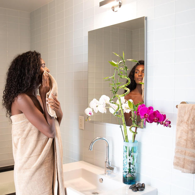 Mosobam Luxury Turkish Set of 2 Bath Towels 30X58 Light Taupe Oversize 700 GSM Bamboo Viscose & Aegean Turkish Combed Cotton