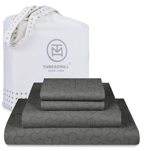 Threadmill 5-Star Hotel 500 Thread Count Best Bed Sheets, 100% Cotton Sheets Set for Queen Bed, Smoother Than Egyptian Cotton Claims, 4 Pc Set with Deep Pockets (Dark Grey)
