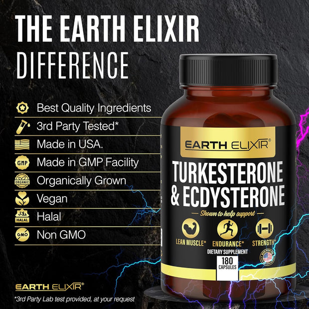 Turkesterone & Ecdysterone – Natural Testosterone Support, 2-in-1 High Potency Turkesterone Supplement for Men & Women with 95% Beta Ecdysterone - Made in USA & 3rd Party Tested - 180 Capsules
