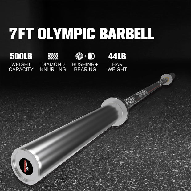 THUNDERBAY 7ft Olympic Bar for Weightlifting and Power Lifting, 2 Inch Barbell Bar 700LBS Weight Capacity for Squats, Deadlifts, Presses, Rows and Curls