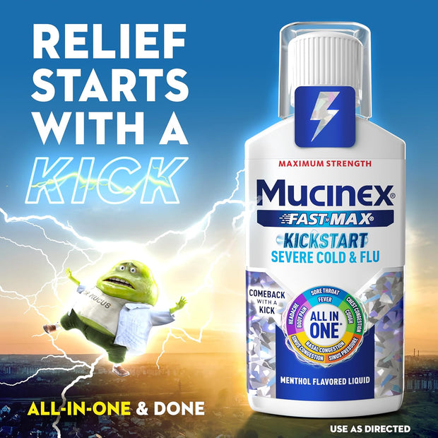 Mucinex Maximum Strength Fast-Max Cold & Flu and Nightshift, All-in-One Multi Symptom Relief Liquid, 6 Fl Oz - 2 Count (Pack of 1)