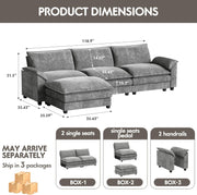 Homall 119" Modular Sectional Sofa, L Shaped Sofa Couch with Reversible Ottoman, DIY Combination Chenille Deep 3-Seat Cloud Couch for Living Room, Apartment (Light Grey, L Shaped Sofa)